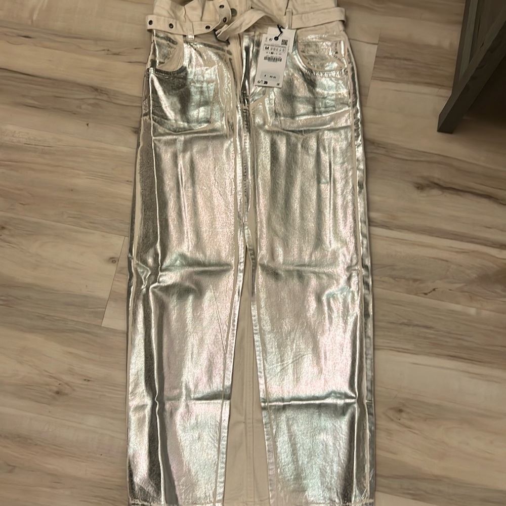 Pleated high waisted silver skirt from Zara-new with tag!